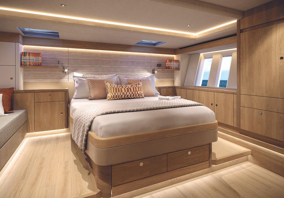 Luxury yacht interior bedroom cabin